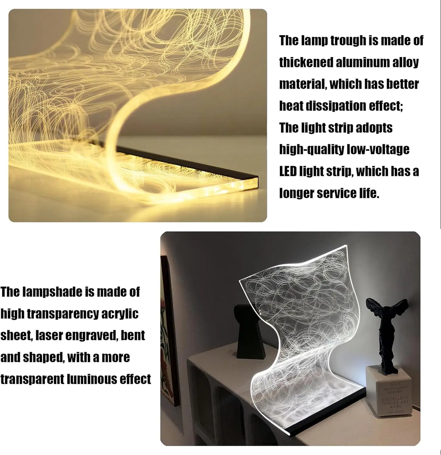3 Color Adjustable Modern Curved LED Desk