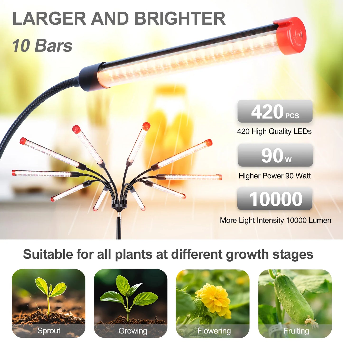 GameChanger! 90W, NOT 24W, Bright 10Head Stand Grow Lights