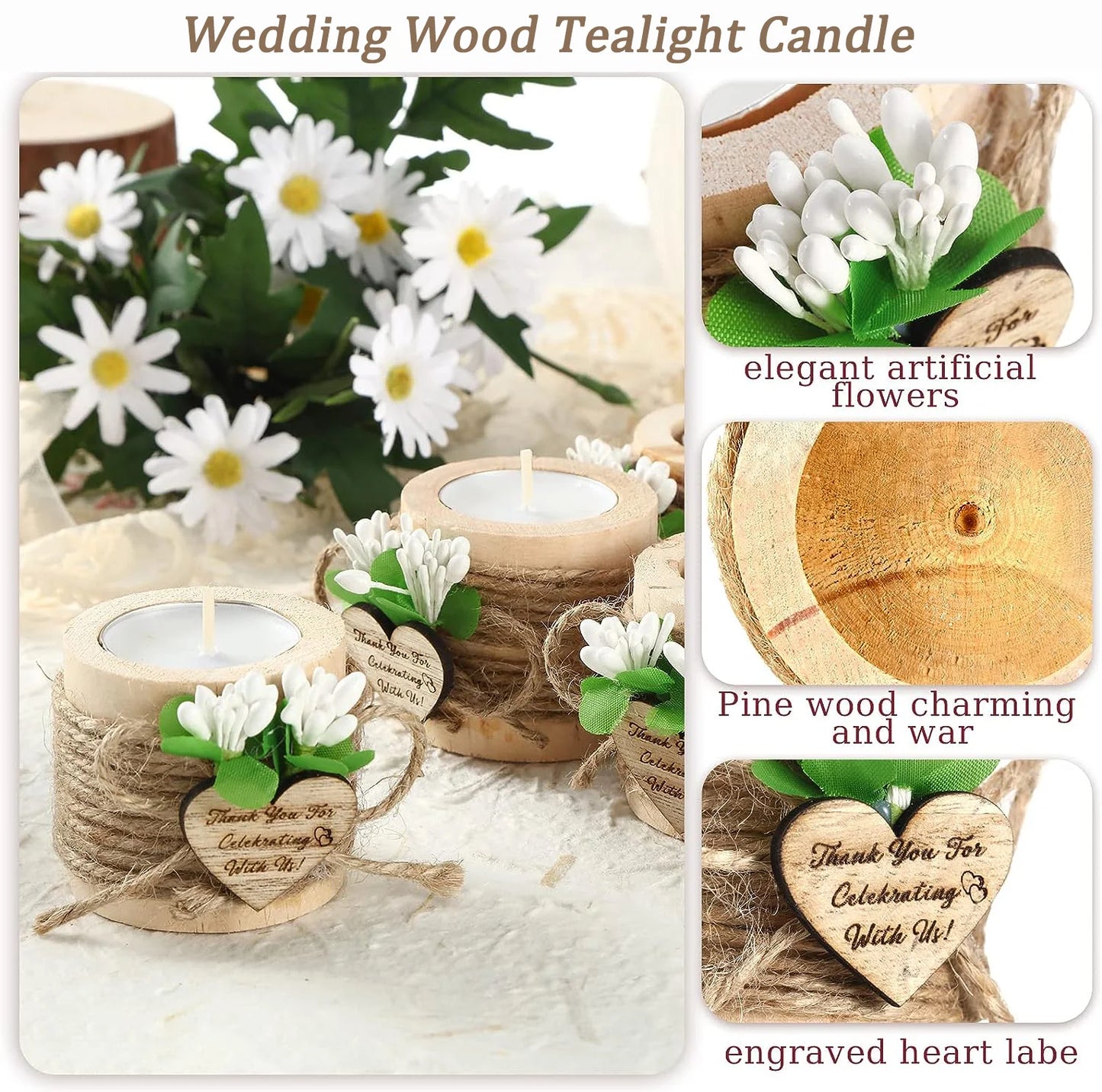 6/12/24PCS Guest Gift Candle Wooden Tealight Candle Holders