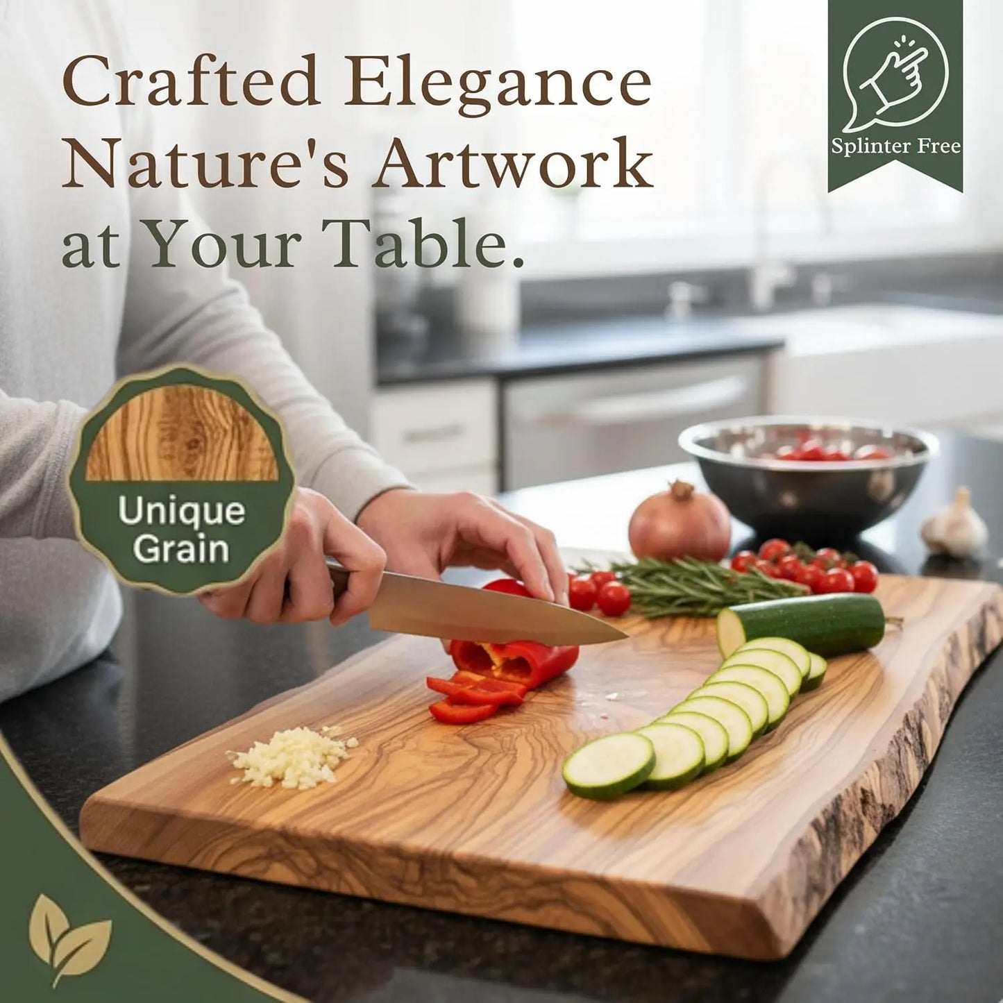Live Edge Olive Wood Cutting Board 16"L X 7"W X 0.75"TH R