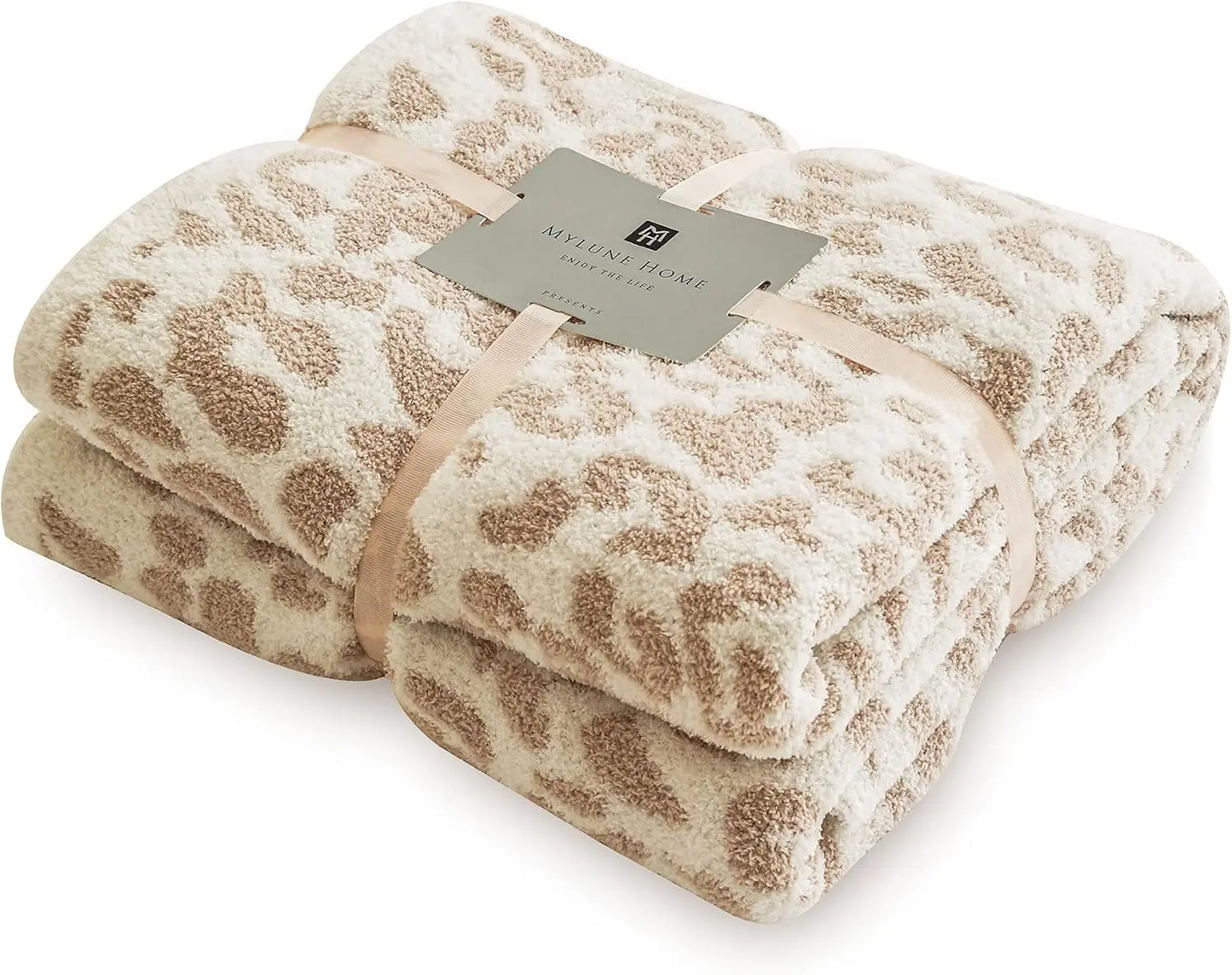 Large  Plush Leopard Blanket (71x78 inches, Khaki) Warm Reversible Cheetah