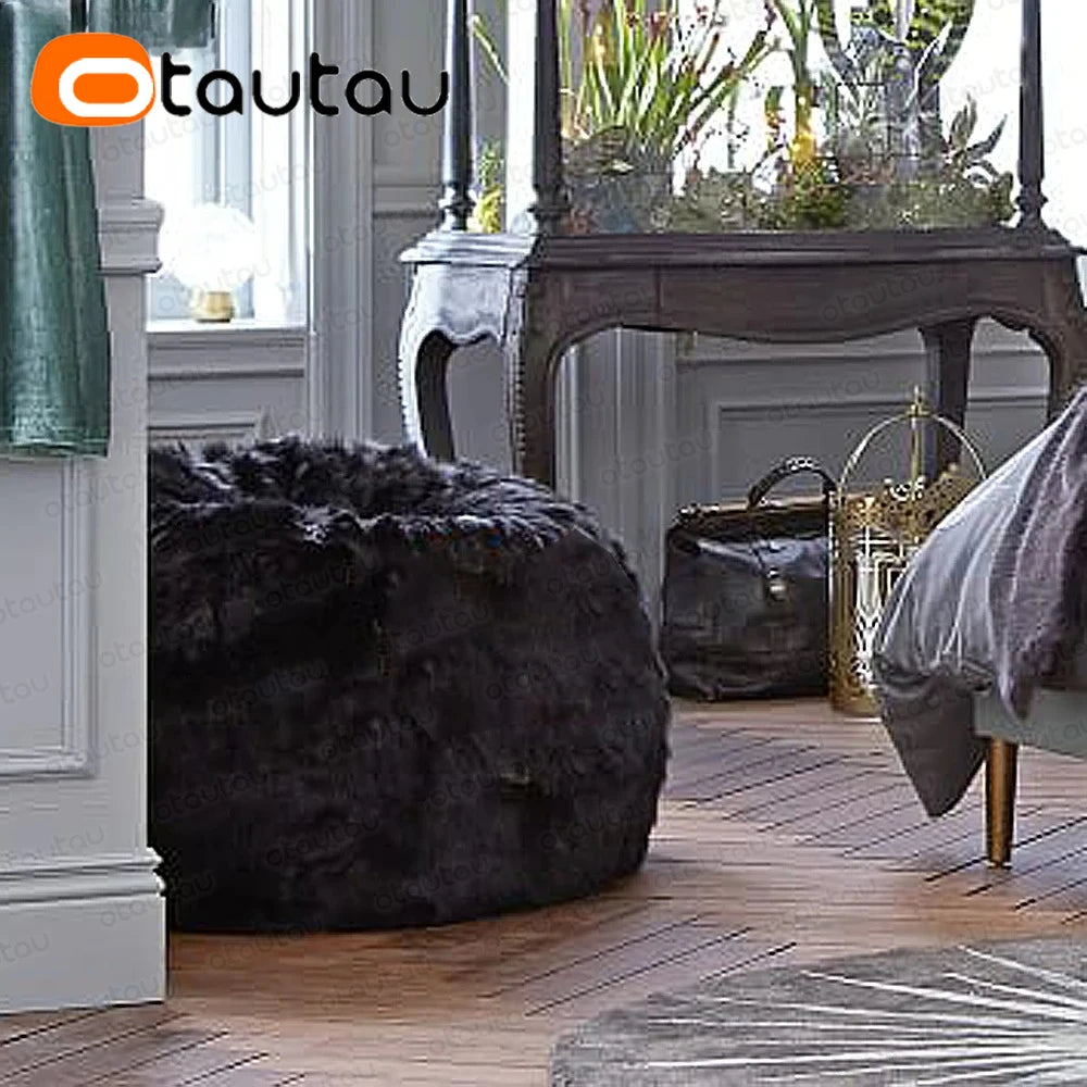 Faux Bunny Fur Bean Bag Pouf with Filling