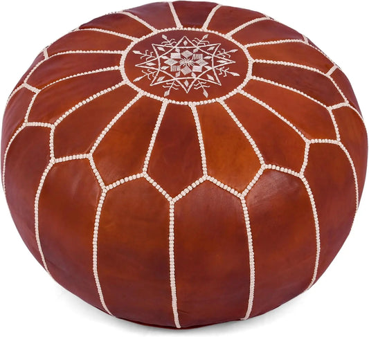 Genuine Leather Round Pouf Cover - Handmade, Unstuffed