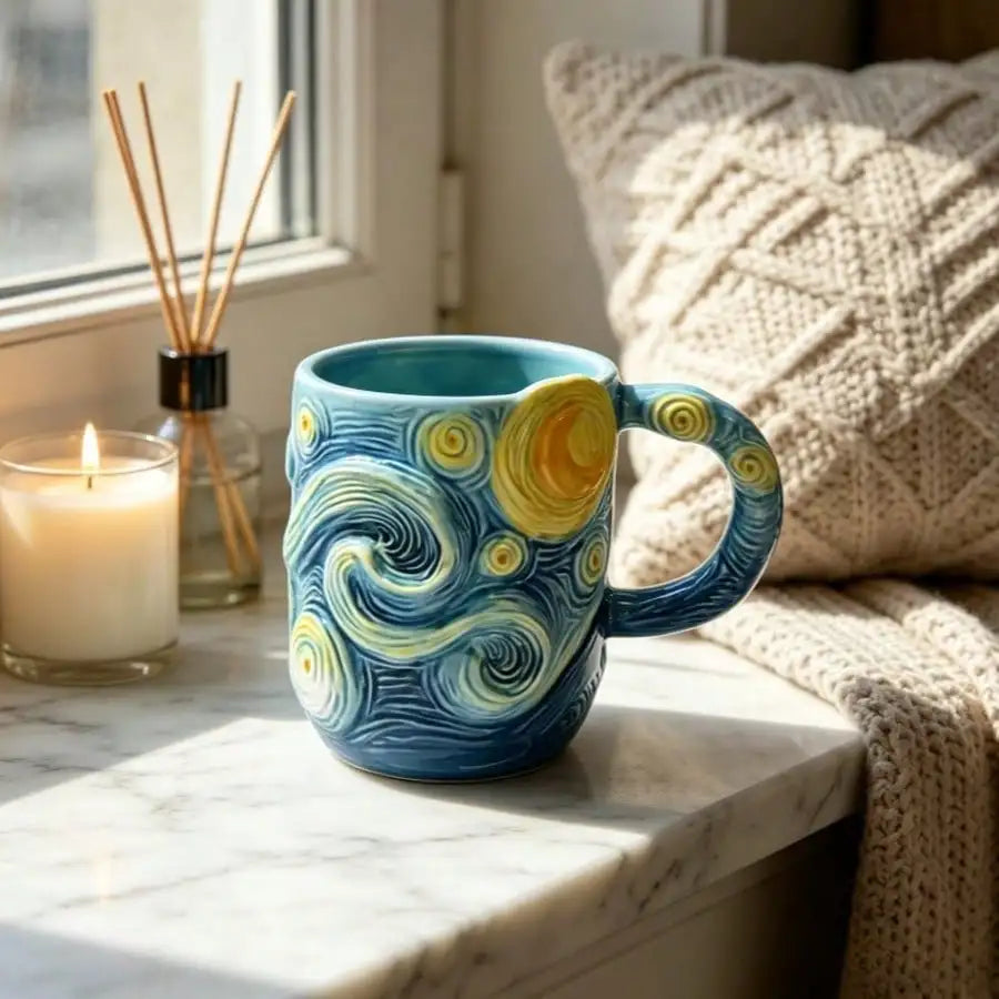 3D Coffee Mug,Artistic Themed With Swirling Sky And Moon Design