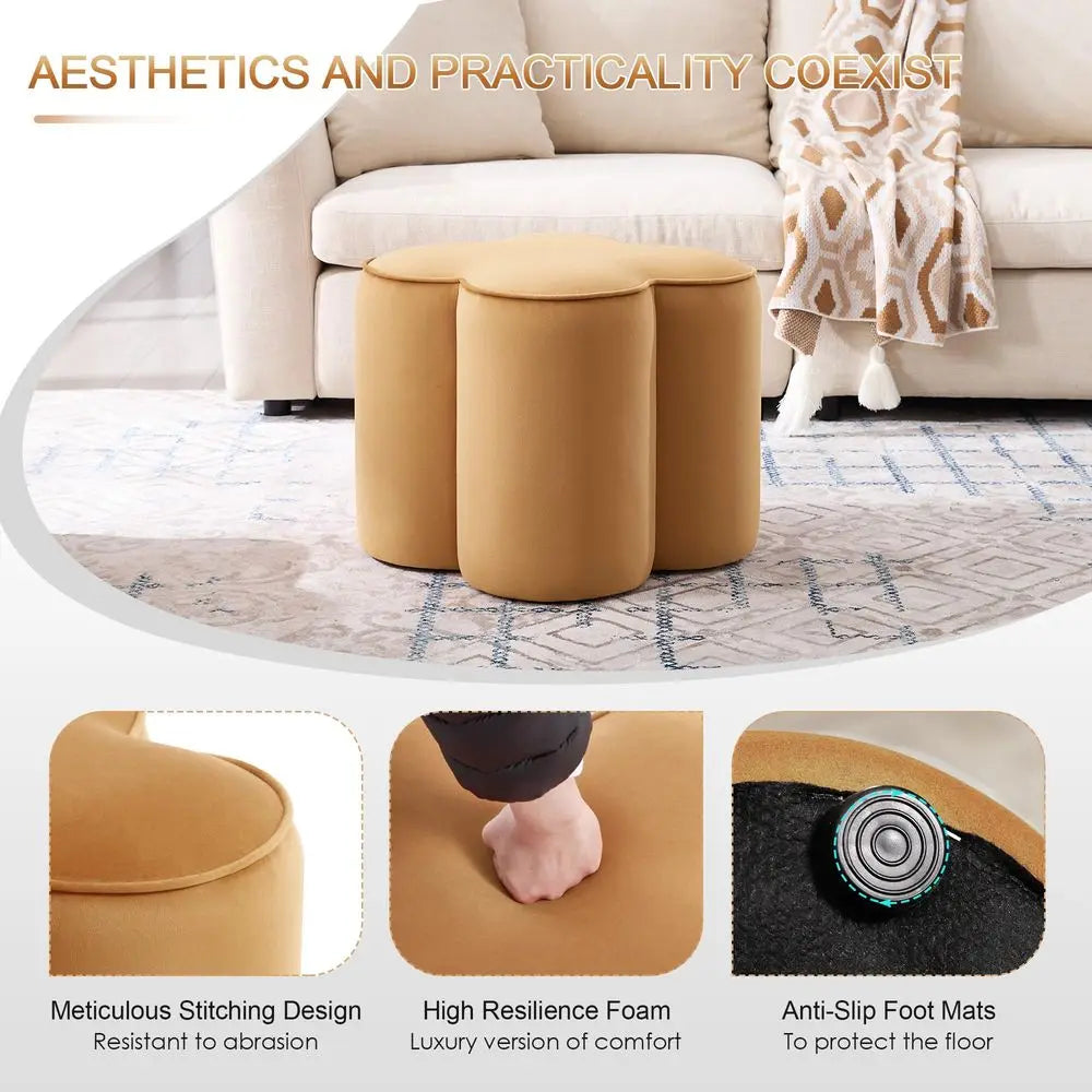 Flower Pouf Ottoman Foot Rest Set of 2, Velvet Fabric