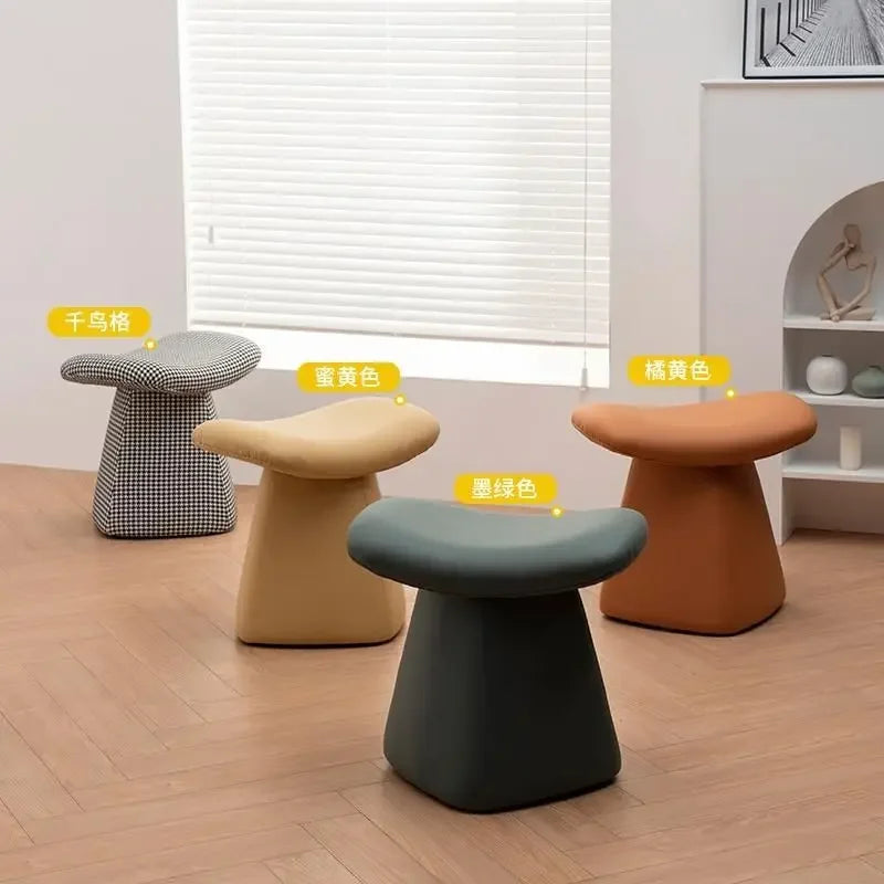 Nordic Ottoman Sitting Pouf Stool - Wooden Vanity Chair
