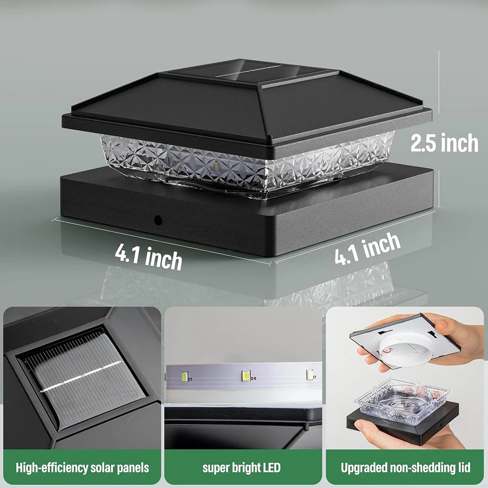 6Pcs Solar Post Cap Lights, Outdoor Waterproof LED Deck Lights Solar Powered