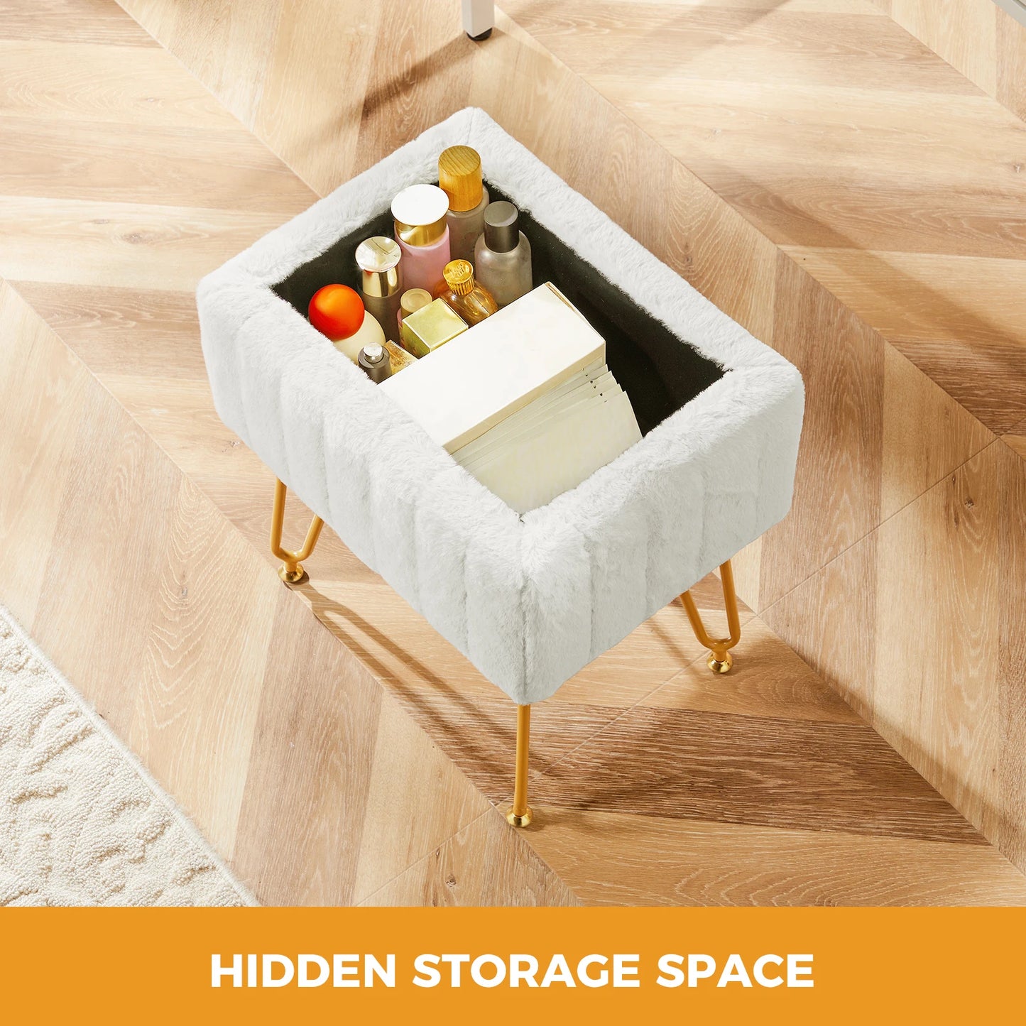 Faux Fur Hidden Storage Stools & Ottomans