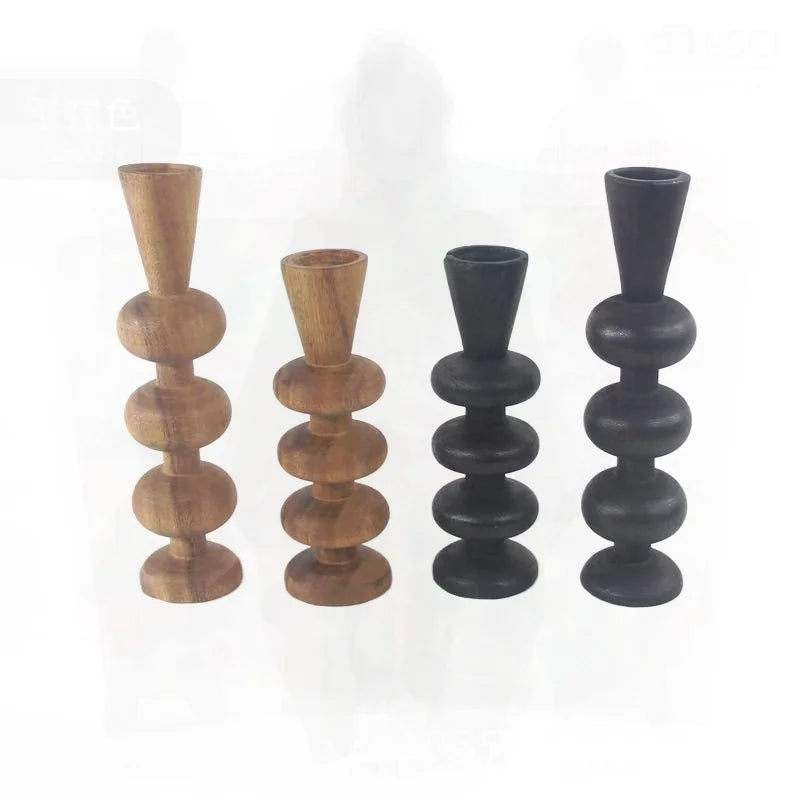 Handcrafted Walnut Wood Carbonized Steel Candlestick Black Small & Large