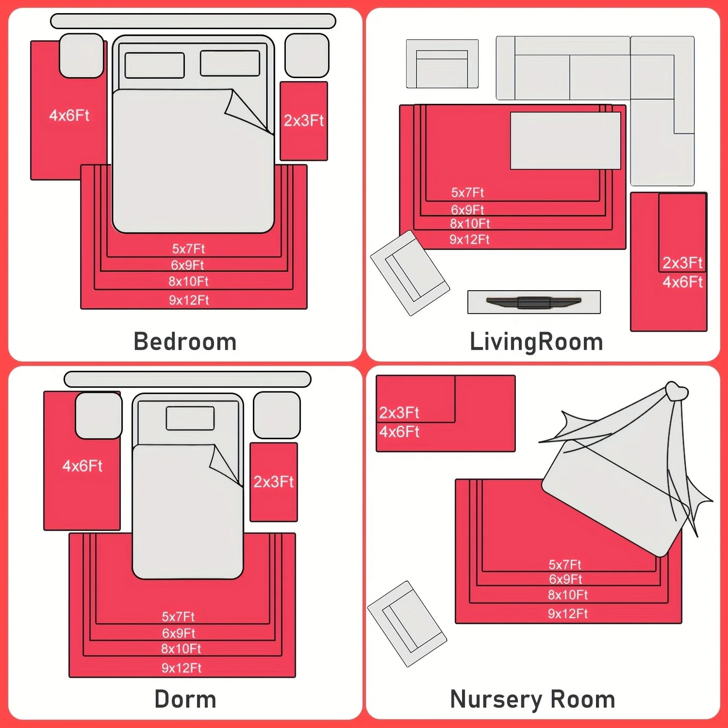 Room Decor Rug,Fluffy Soft Shaggy Non-Slip Red Rugs with 4 Stickers