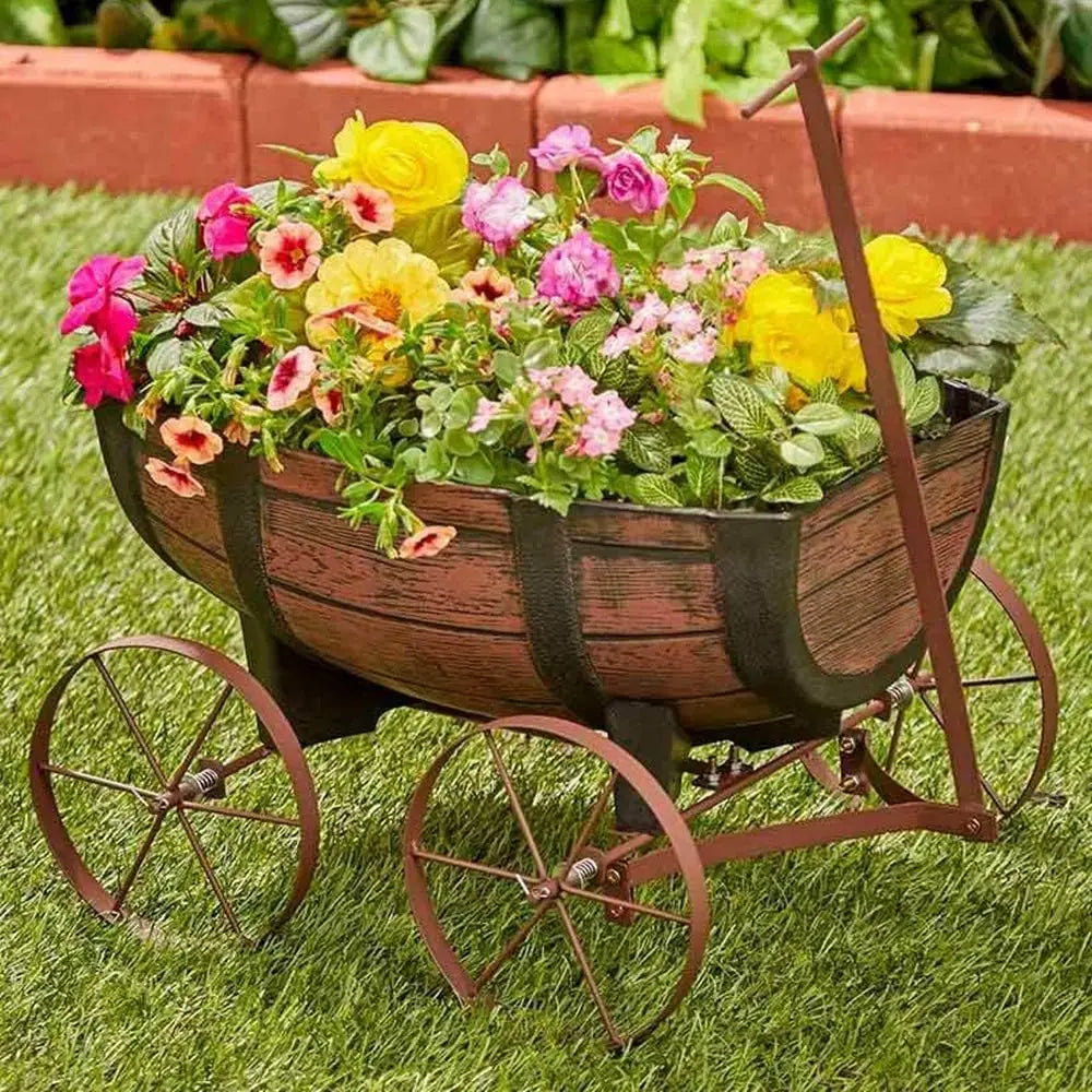 Barrel Wagon Planter Garden Outdoor Yard Porch Patio