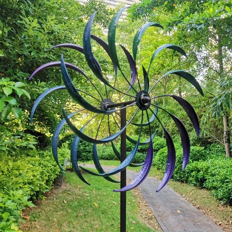 Large Metal Wind Spinner with 360° Rotating Dual-Blade Windmill