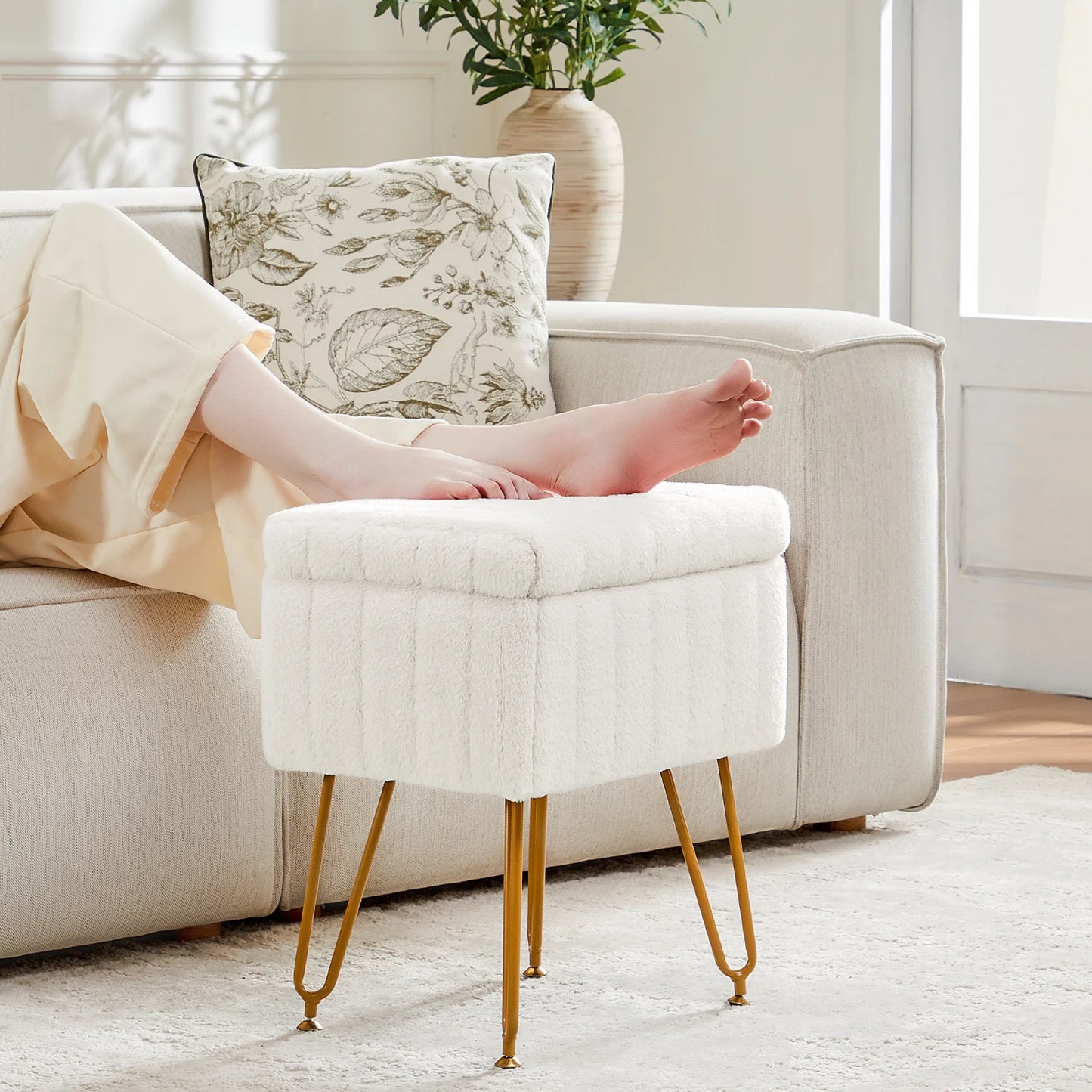 Faux Fur Hidden Storage Stools & Ottomans
