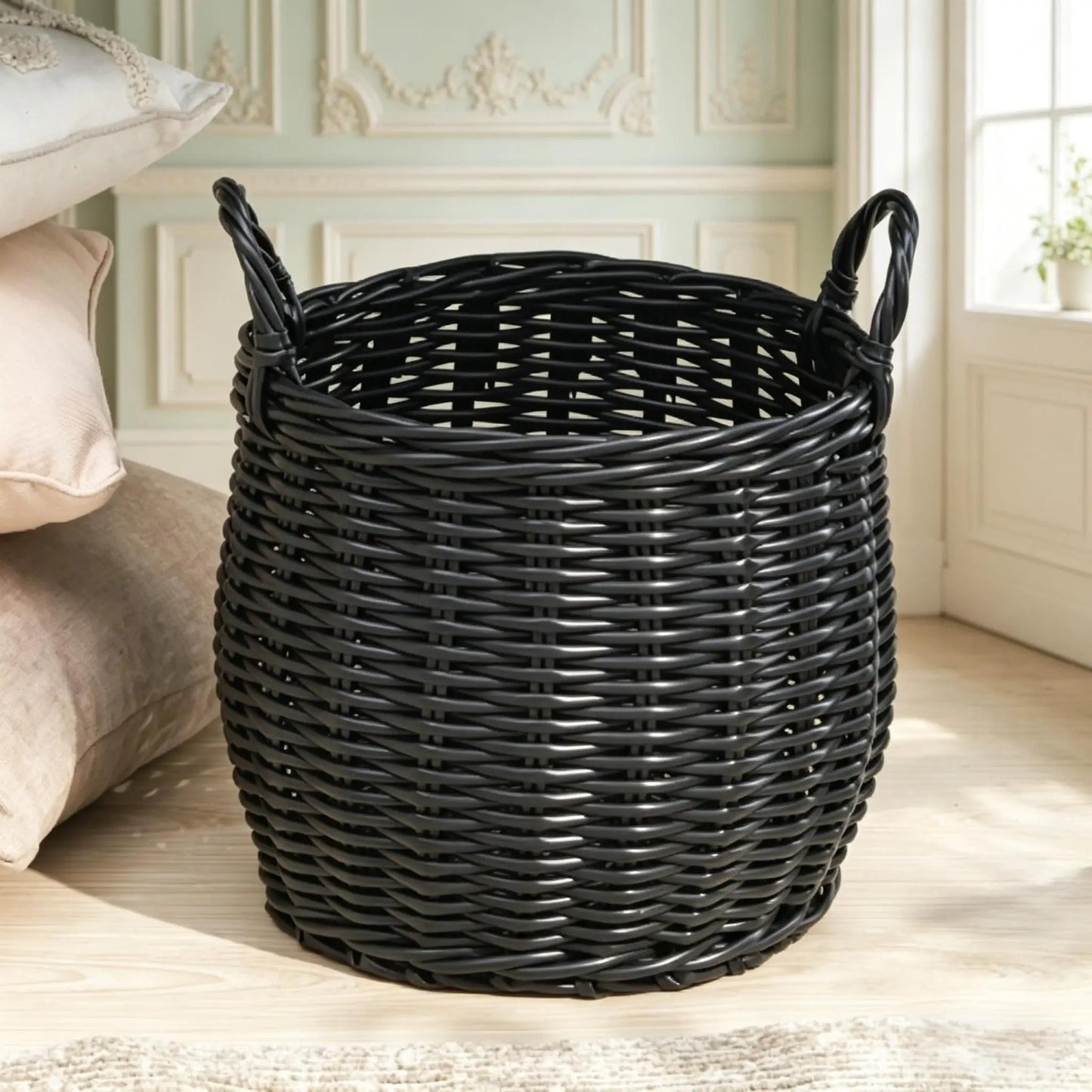 Lucius 13x13x10.2 Black Resin Wicker Basket