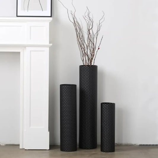 Tall Floor Vases Set of 3 - Metal Cylinder Vases Honeycomb Texture