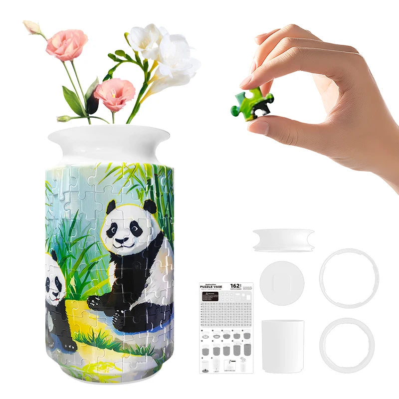 3D Flower Vase Puzzle Panda Porcelain Design Made Plastic