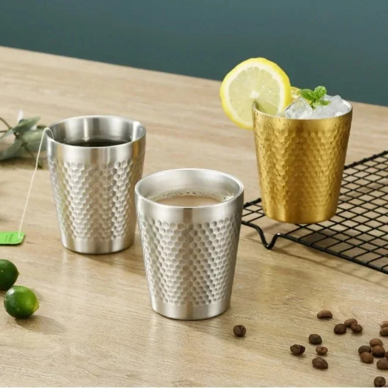 170ML/550ML Double-Wall 304 Stainless Steel Mug Hammer Diamond Texture