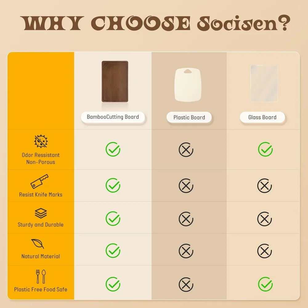 Extra Large Bamboo Cutting Board for Kitchen (Set of 3),  Juice Grooves