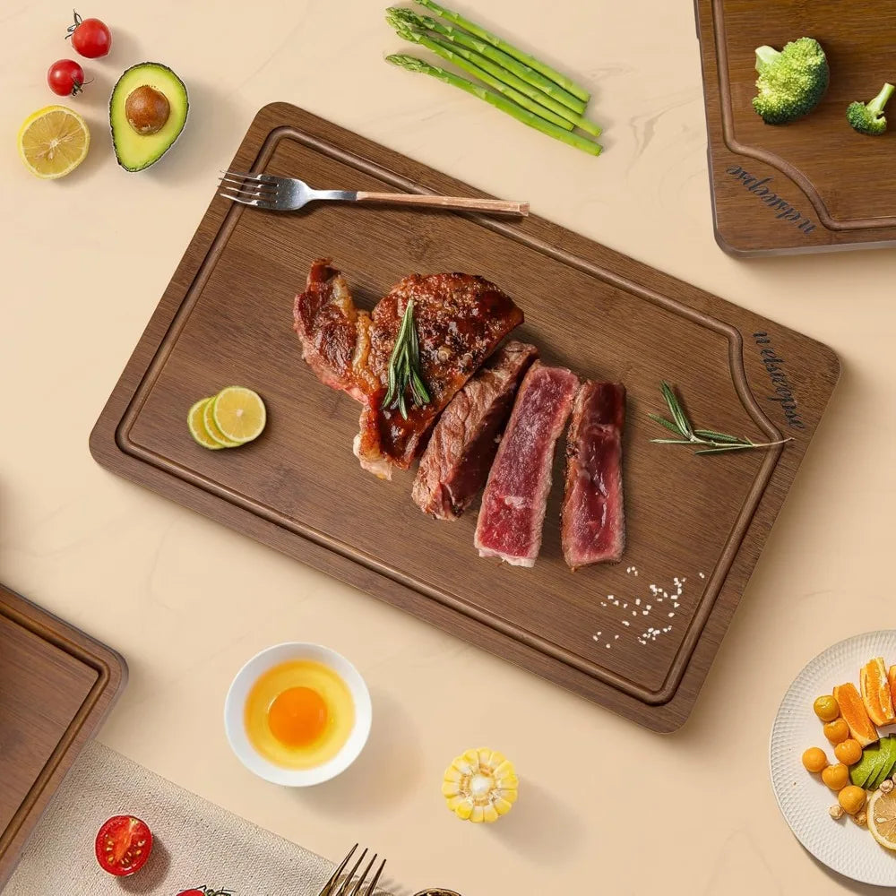Extra Large Bamboo Cutting Board for Kitchen (Set of 3),  Juice Grooves