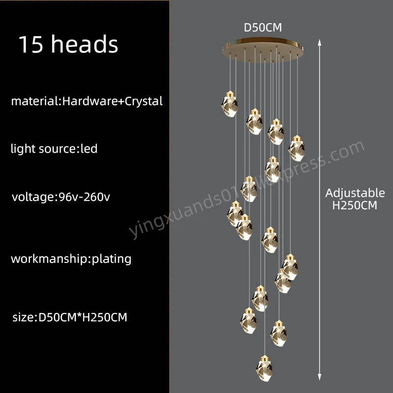 Crystal Chandelier for Living Room, Stairscase Pendant Lamps