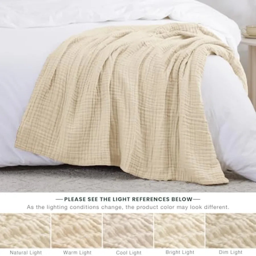 100% Cotton, 6 Layer Lightweight Breathable Gauze Throw Blanket 50 x 60 Inch