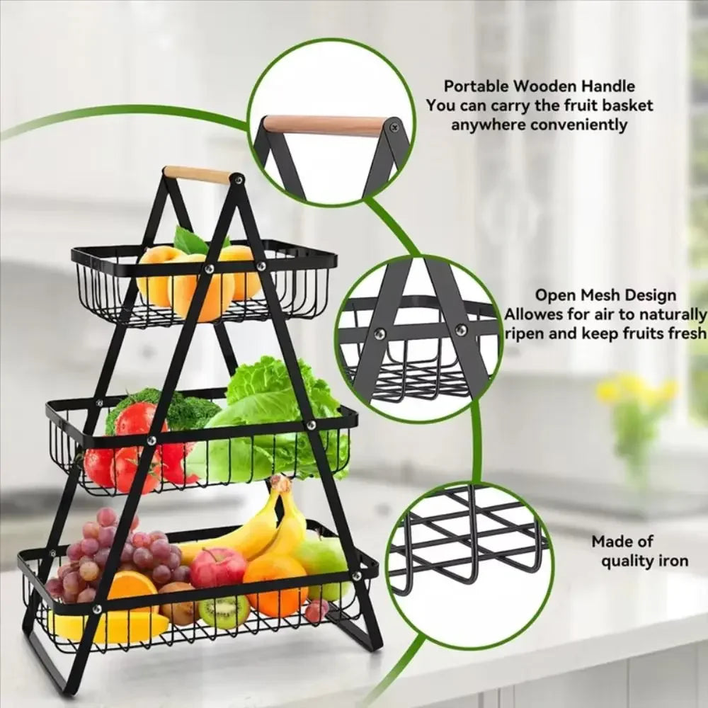 2-Tier Design Portable Fruit Basket 3-Tiers