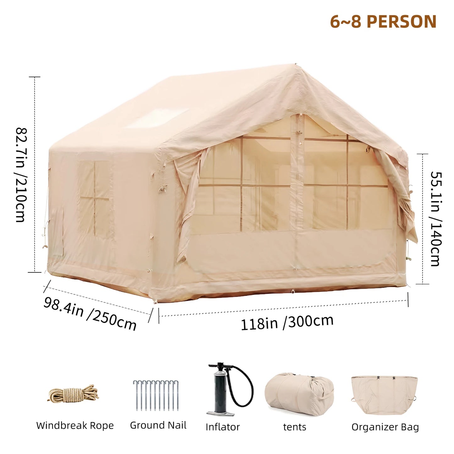 Inflatable Tent for Camping - 6-8 Person