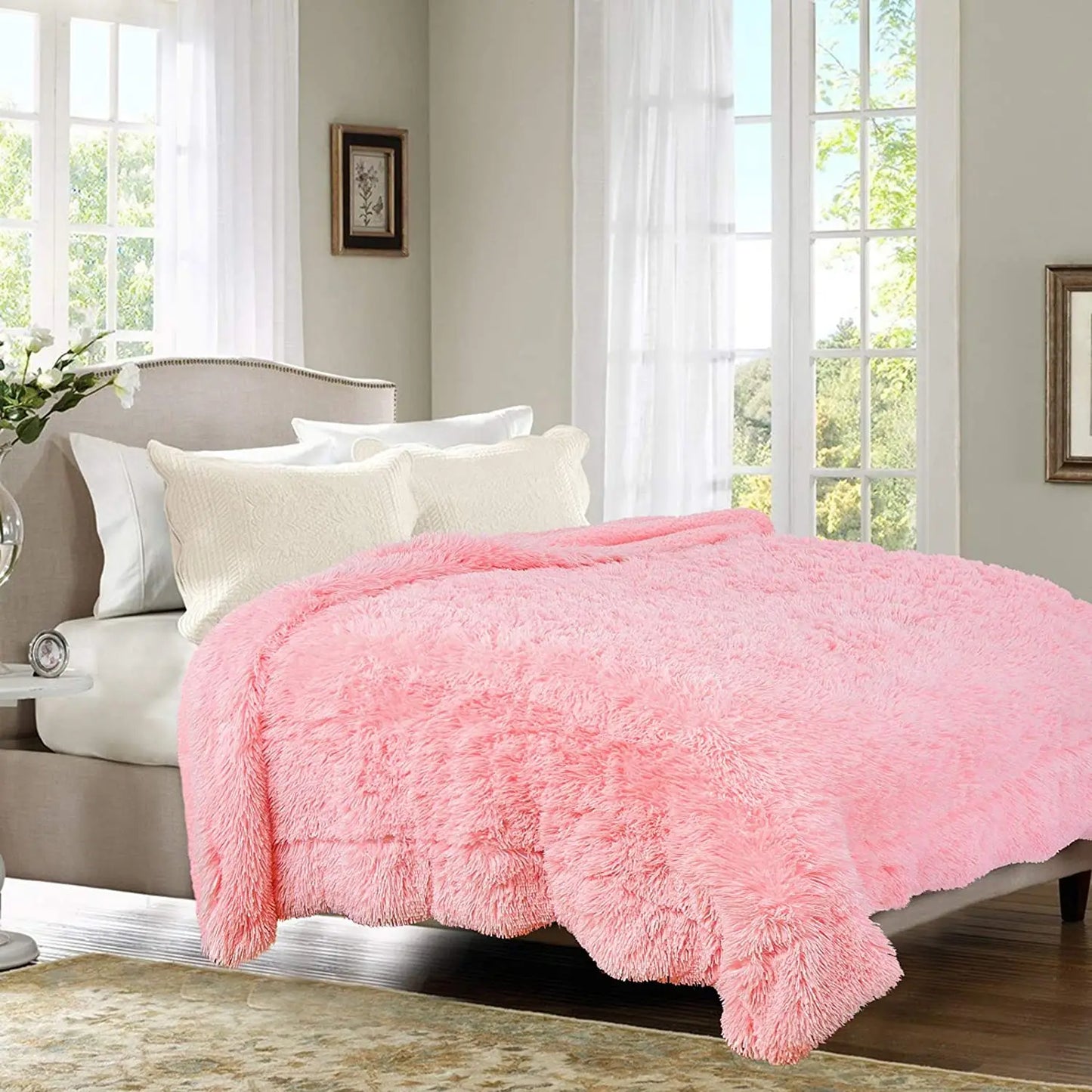 Fluffy Blanket Throw Solid Color Shag Plush