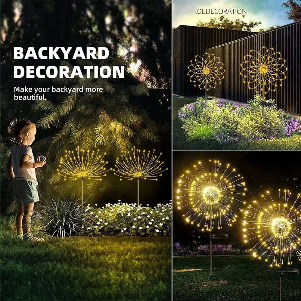 LED Solar Firework Lights Outdoor Dandelion Lawn Lamp