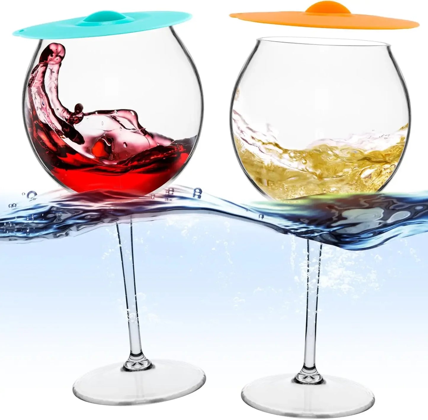Floating Wine Glasses for Pool with Cup Lids | Set of 2 | Shatterproof