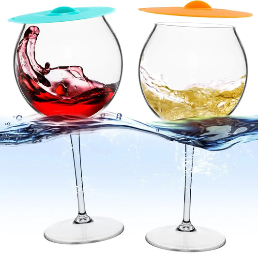 Floating Wine Glasses for Pool with Cup Lids | Set of 2 | Shatterproof