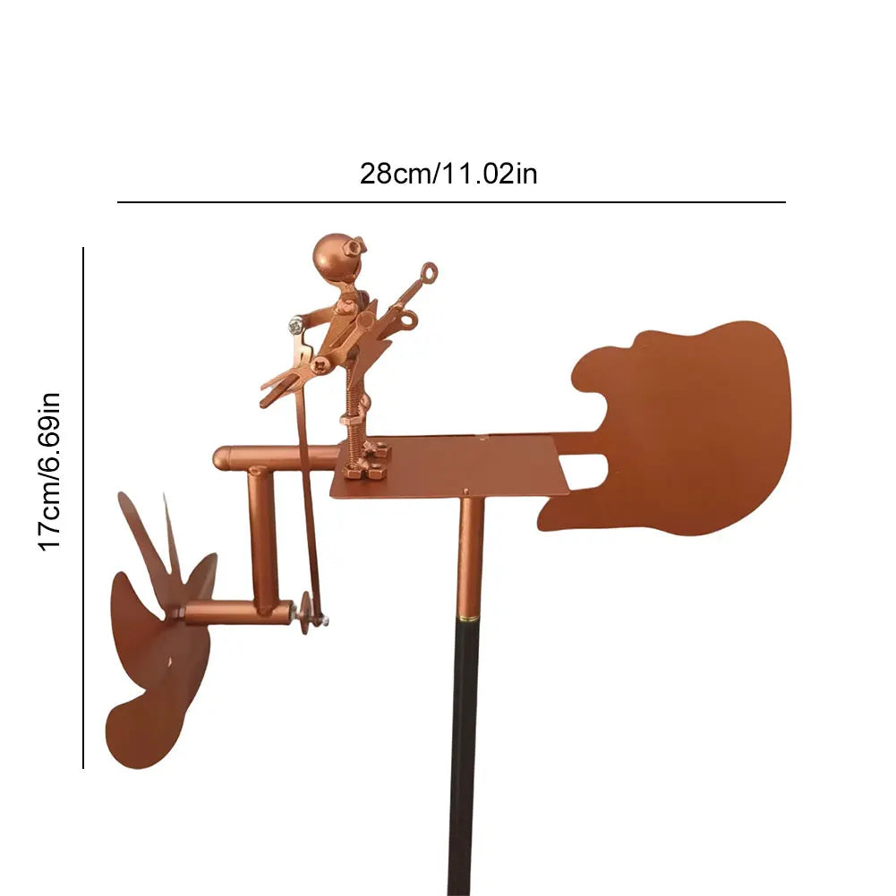 Handcrafted Metal Drummer Windmill Statue Spins