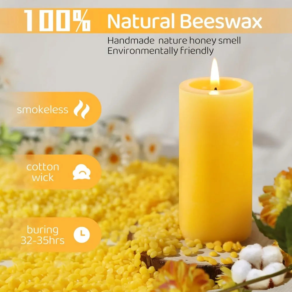 Natural Beeswax Pillar Candles, 560 Hours Long Burning Bees Wax