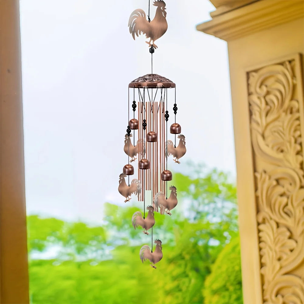 Rooster Wind Chime - Aluminum Tube Wind Chime with S-Hook,