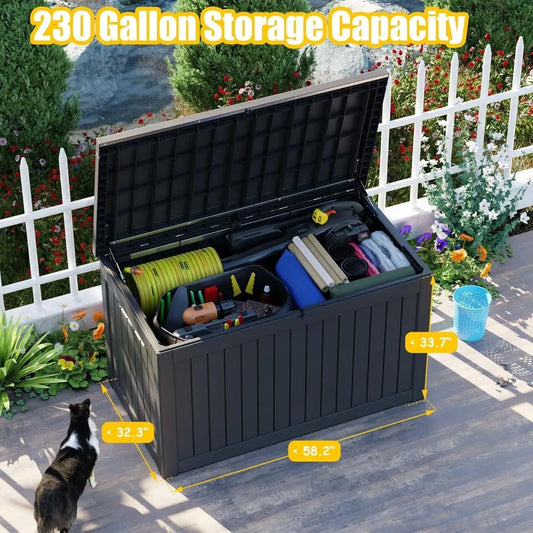 280 Gallon Resin Deck Box, Lockable Outdoor Storage