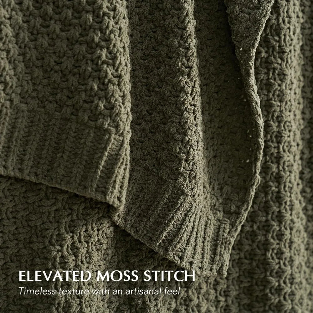 Chunky Chenille Knit Throw Blanket Soft Luxurious Moss Stitch