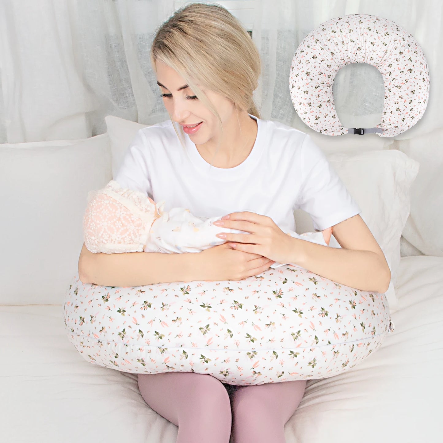 Adjustable Nursing Pillow for Breastfeeding, Removable Cover
