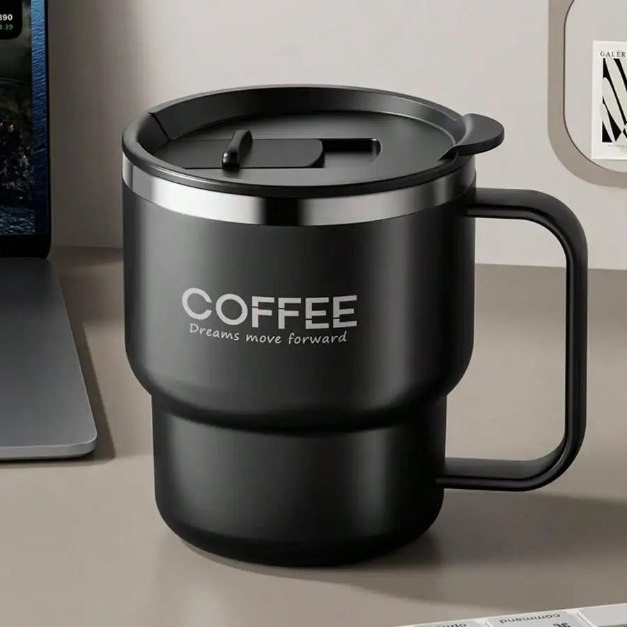 1pc 400Ml 304 Stainless Coffee Cup - Double-Wall Insulation & Spill-Proof Lid