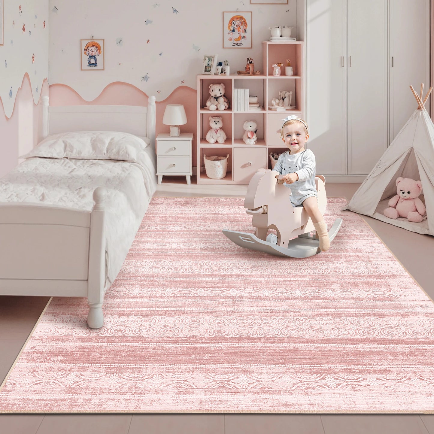Dusty Pink 8x10 Rugs - Washable Non Slip Rug