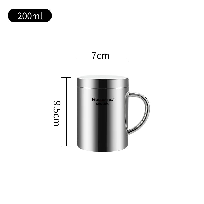200ml-500ml Mug, 304 Stainless Steel Double Cover Coffee Mug, Beer Mug,
