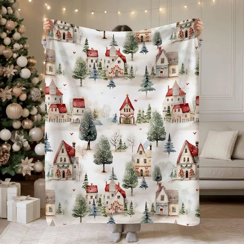 Village Blanket, Snowy Winter Trees Throw