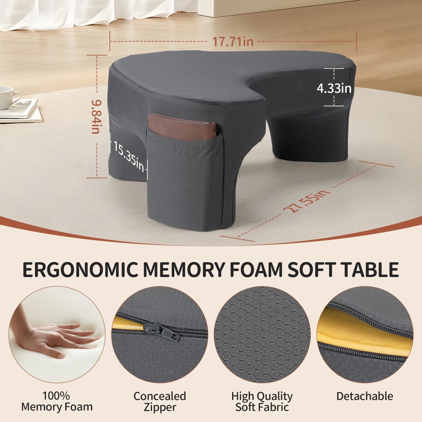 Gaming Reading Pillow Ergonomic Soft Memory Foam 3 Legs