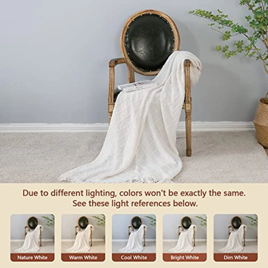 Knitted Throw Blanket  with Tassel, Outdoor Lightweight Breathable