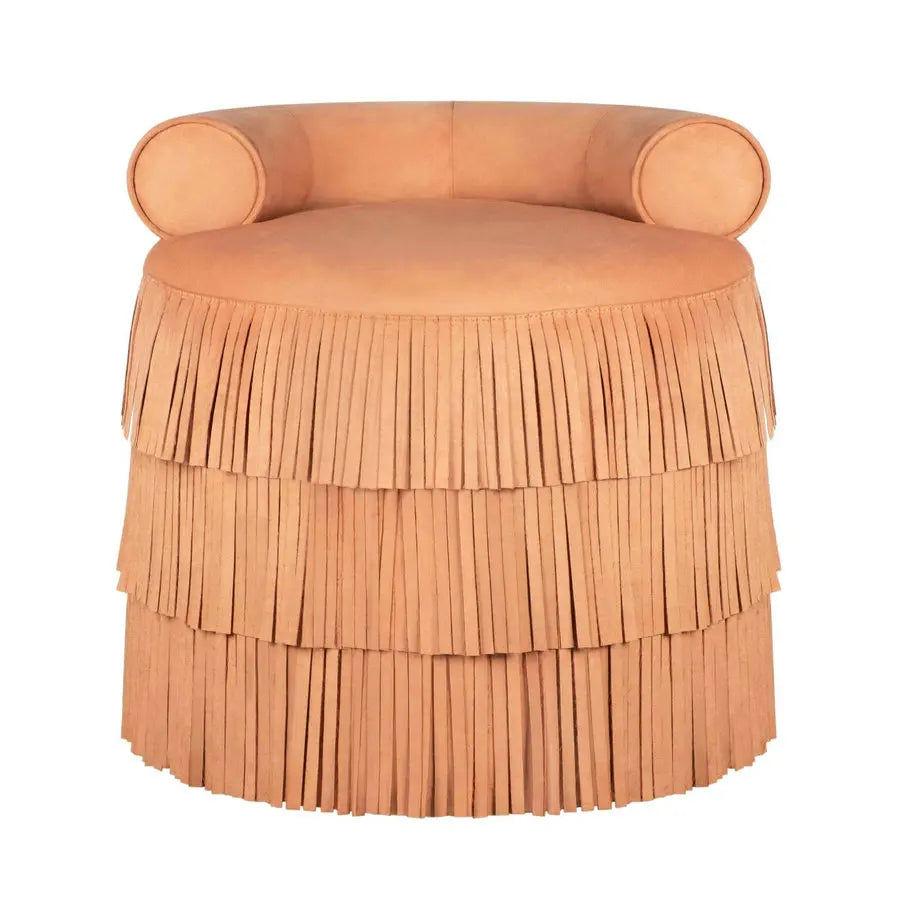 Round Suede Fringe Ottoman Hotel Wooden Tassel Stool Velvet