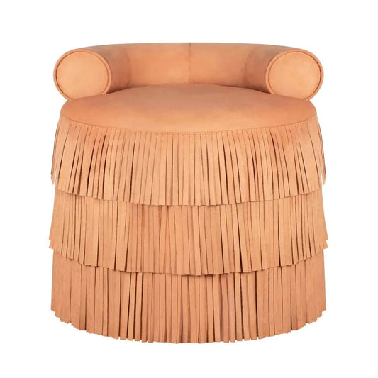 Round Suede Fringe Ottoman Hotel Wooden Tassel Stool Velvet