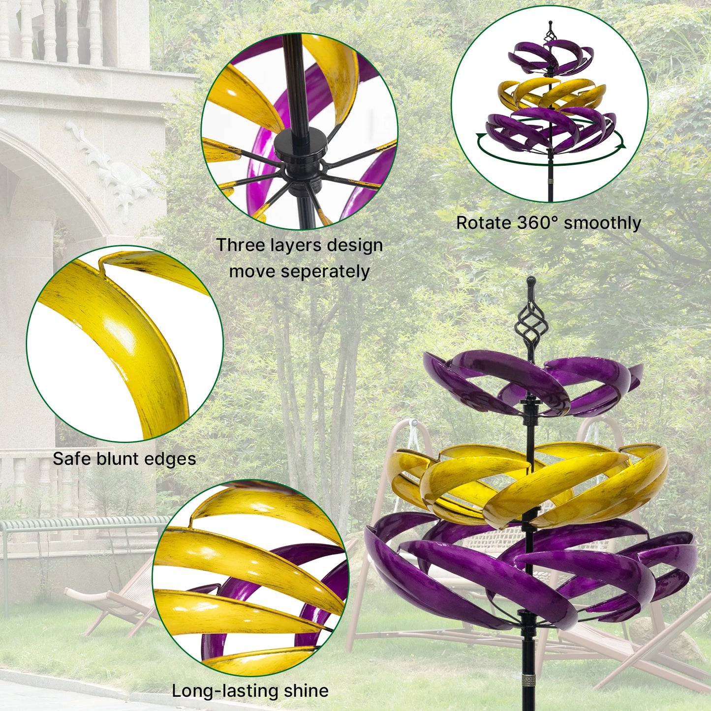 Wind Spinners Outdoor, 77" Large Metal , 360 Degrees Swivel  2pcs Flag
