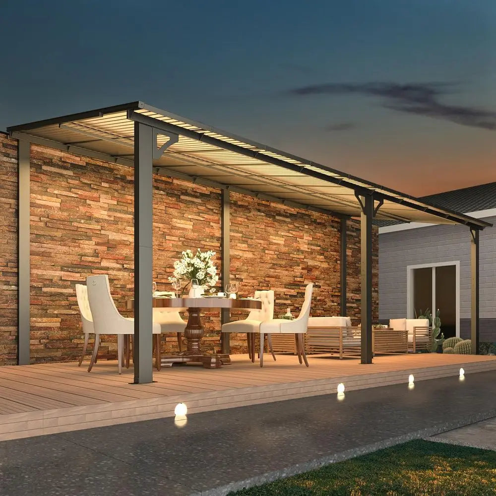 20' x 8' Outdoor Gazebo or Patio, 8x20 Large Wall-Mounted Hard Top
