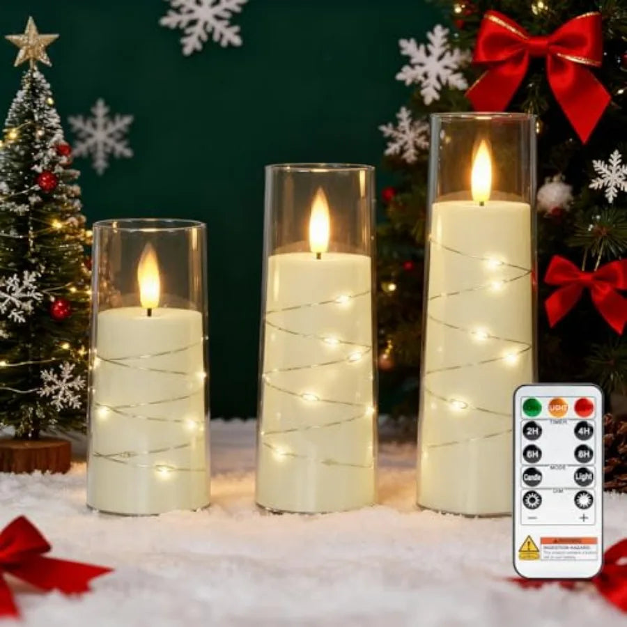 Flameless Candle with Remote Timer, 3 Flickering Acrylic Battery Operated LED