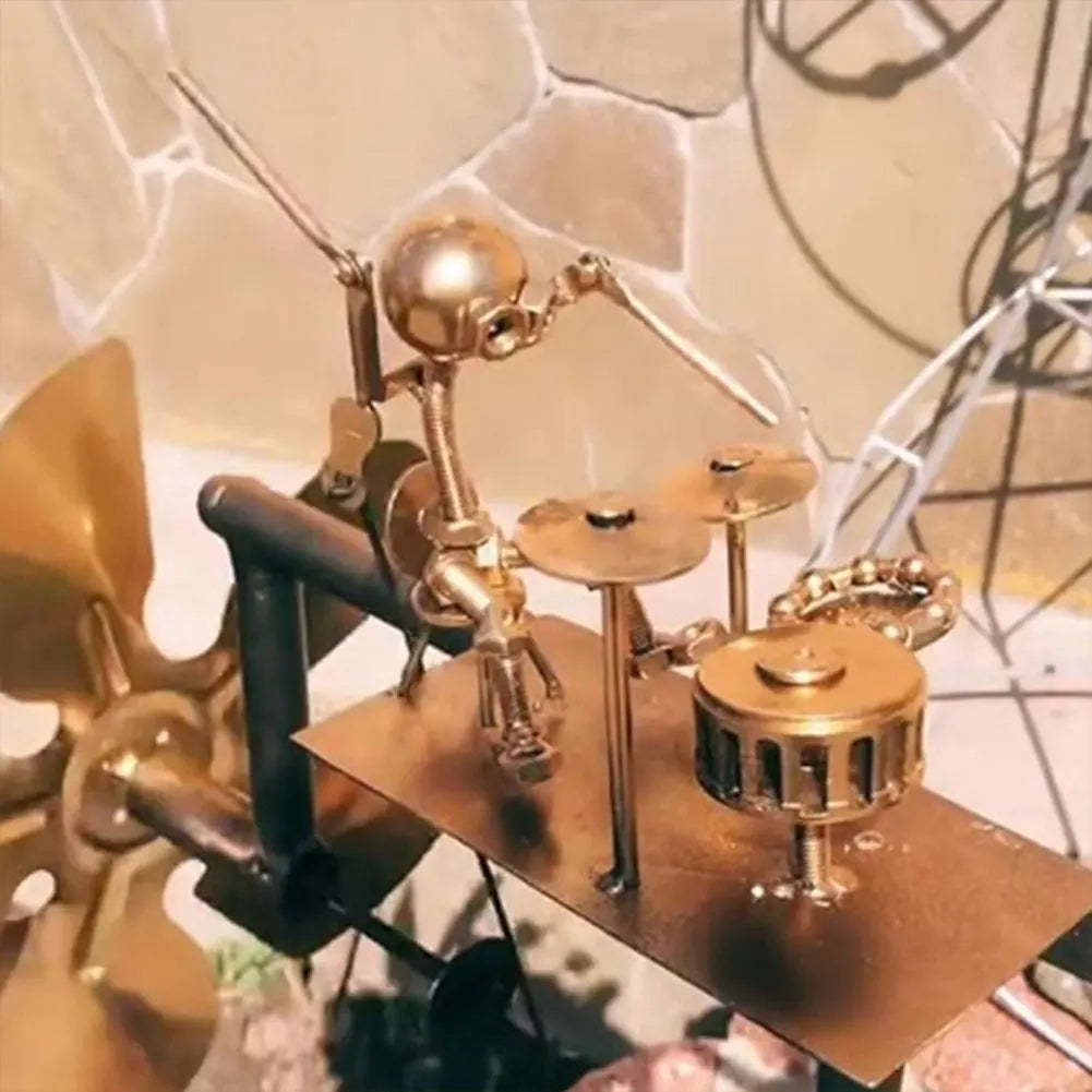 Handcrafted Metal Drummer Windmill Statue Spins