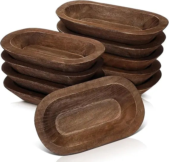 10 Pack Wooden Dough Bowls, 8.5 Inch Rustic Style